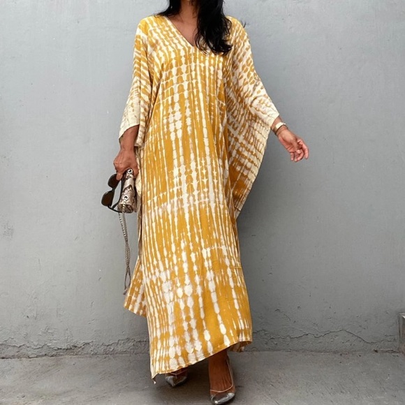 SOLD OUT New Mustard Bohemian Tie Dye Kaftan Kimono Dress - Picture 8 of 8